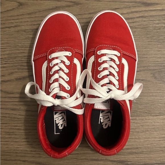 Red Vans With Checkered Soles - Picture 3 of 5